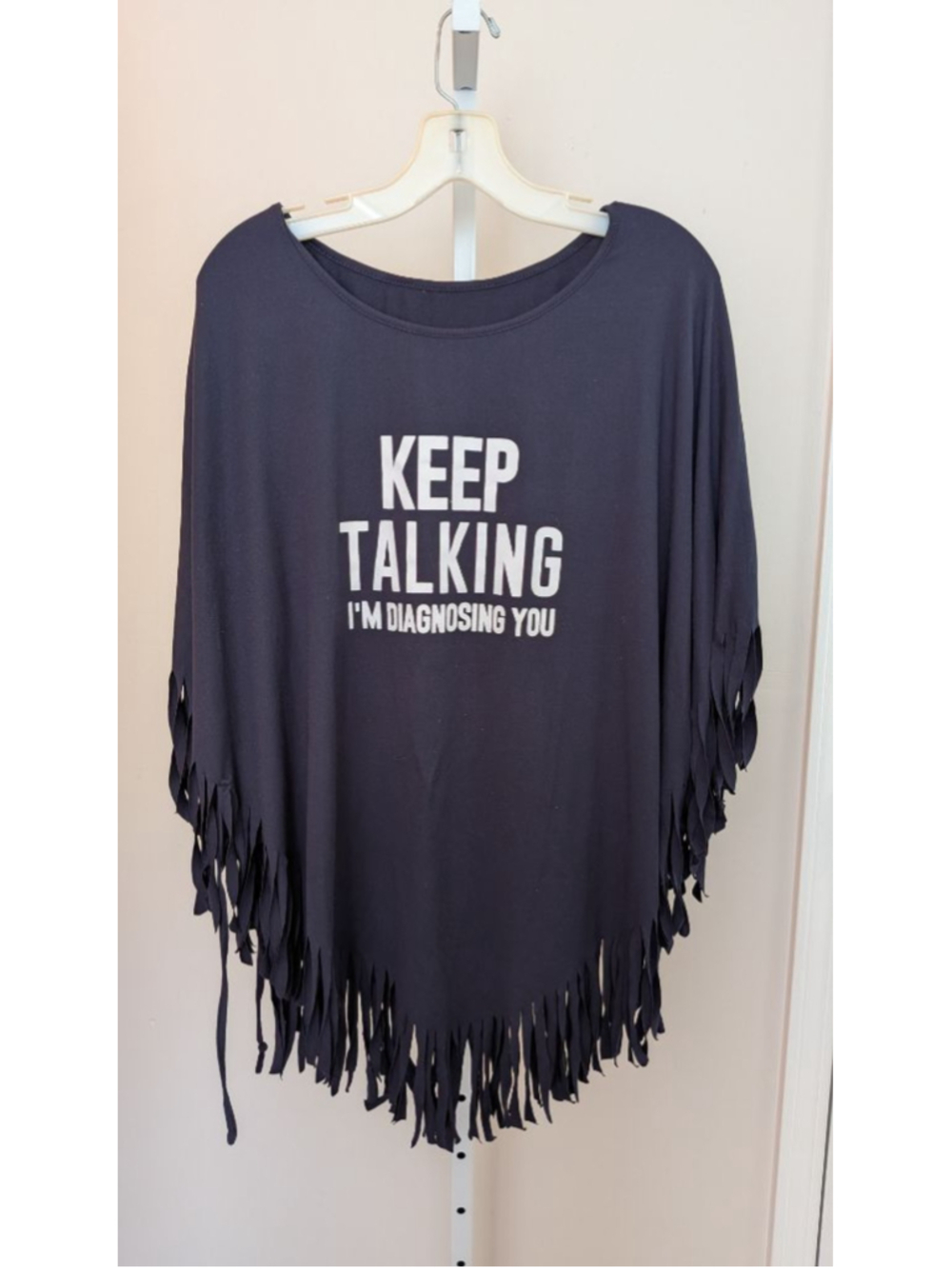 Skue Curve Graphic Fringe Poncho Top Keep Talking I'm Diagnosing You Plus 3XL